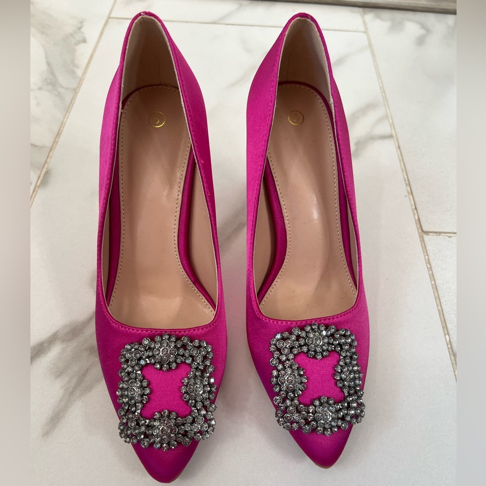 Pink Satin Heels - Manolo Blahnik Style